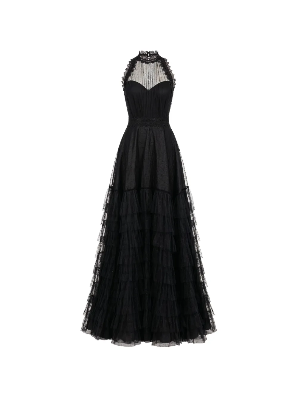 Gemy Maalouf Gestuftes Midikleid mit Spitzenbesatz - Schwarz