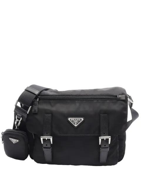 Prada Pre-Owned 2013-2026 Saffiano Trimmed Tessuto Zip Double Buckle Messenger Bag crossbody bag