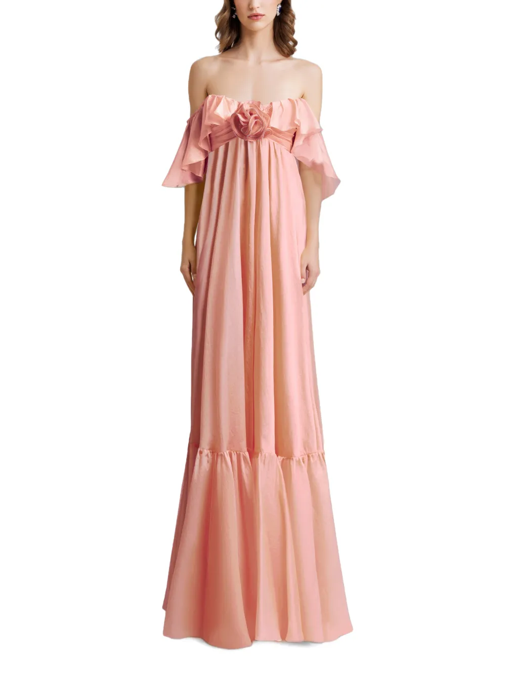 Gemy Maalouf flower-detail ruffled dress - Rosa