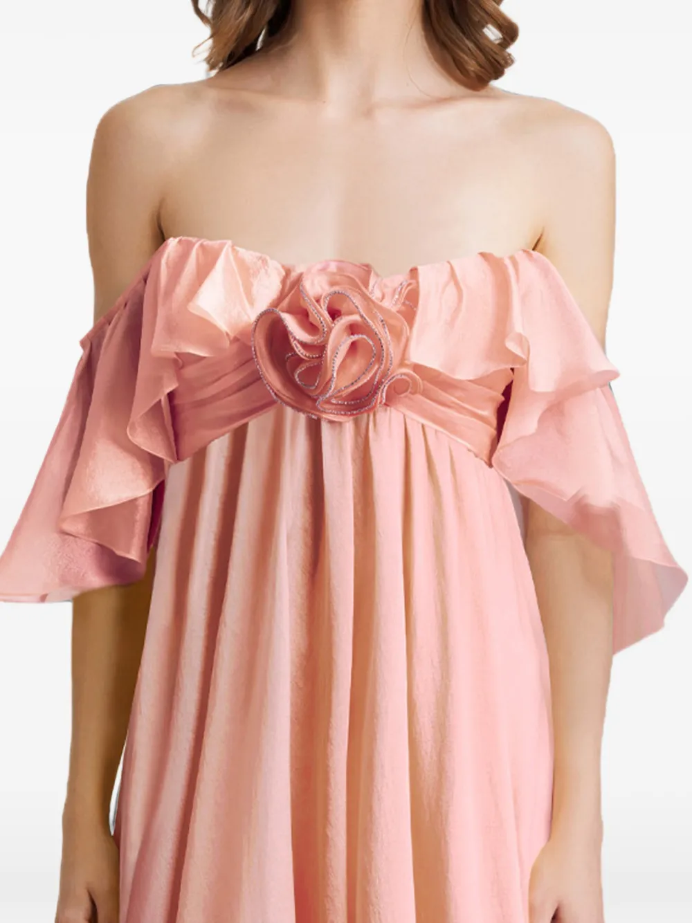 Gemy Maalouf Jurk met bloemdetail en ruches Roze