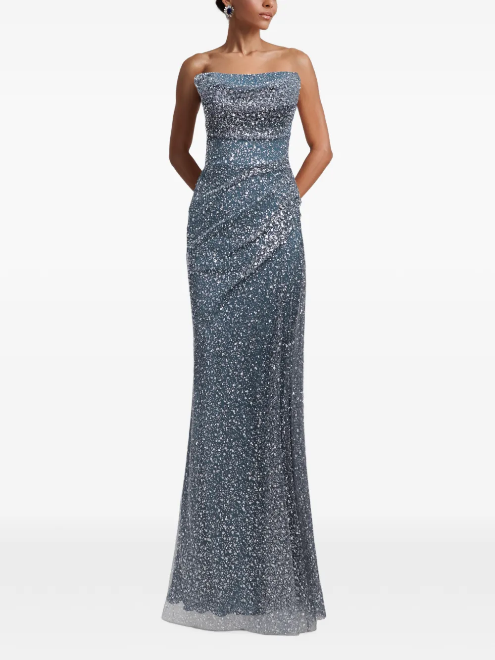 Gemy Maalouf Strapless avondjurk met borduurwerk Blauw