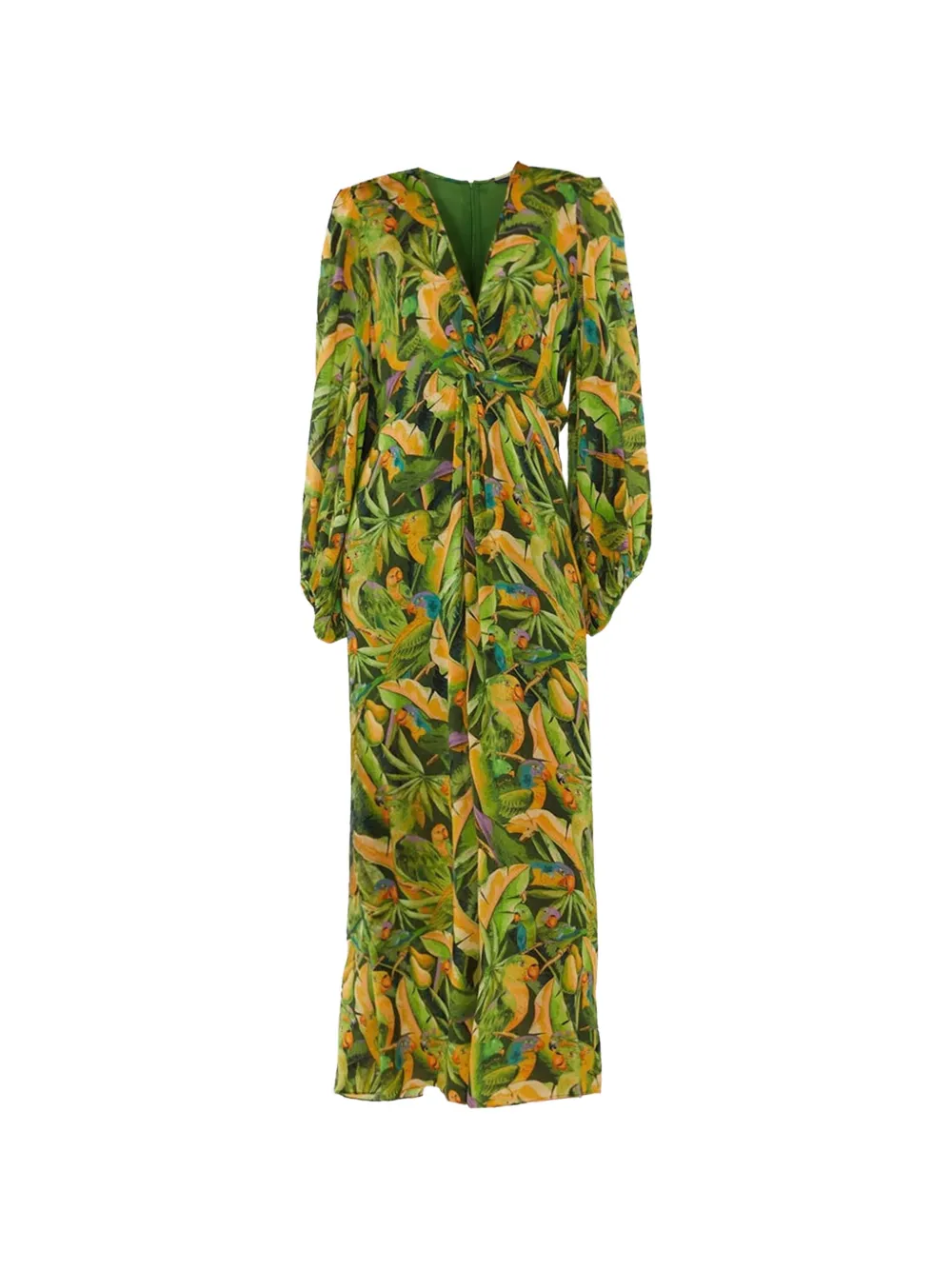 FARM Rio parrot-print gathered-waist midi dress - Grün