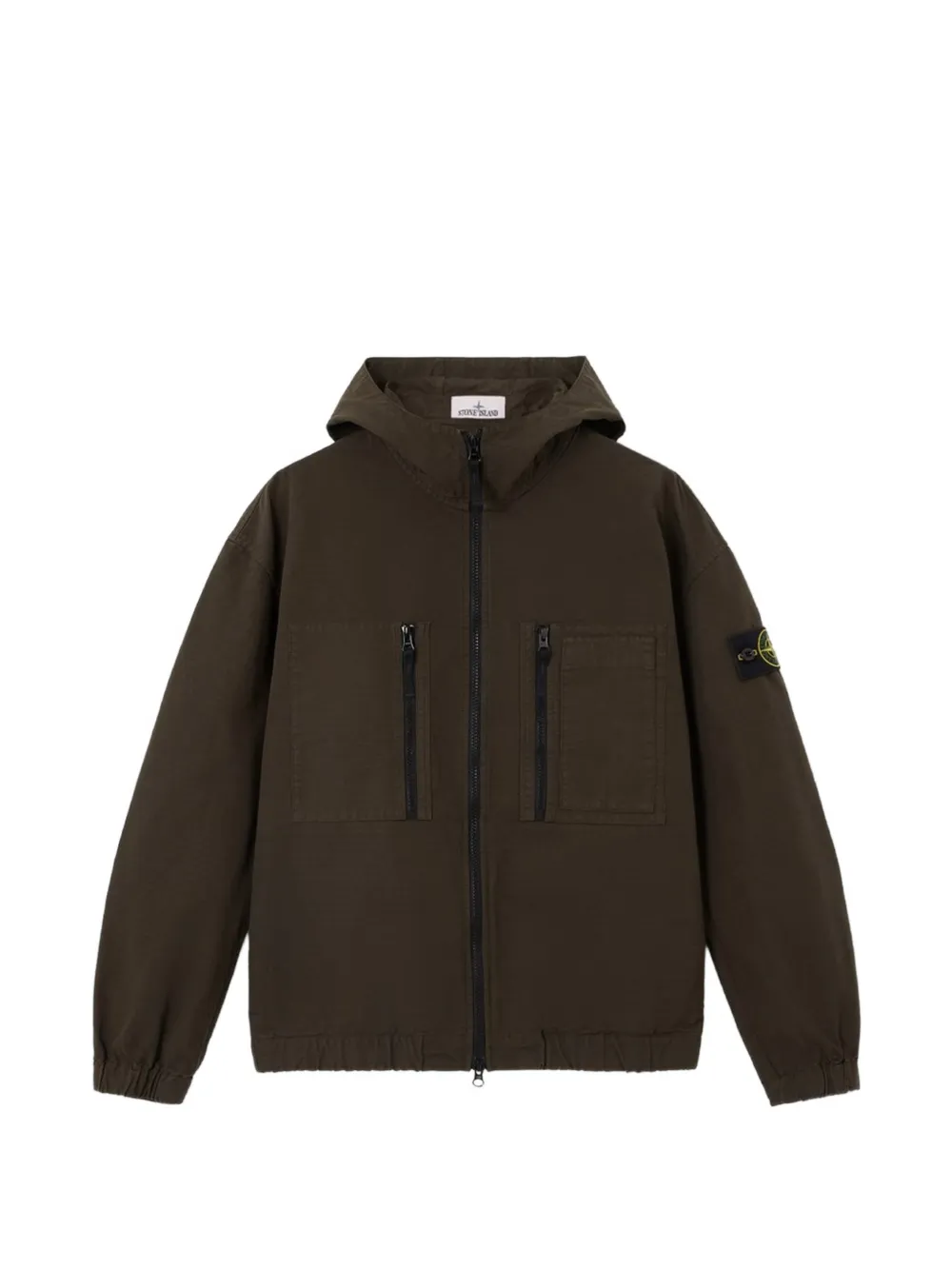 Stone Island Logo-patch Hooded Jacket In Brown