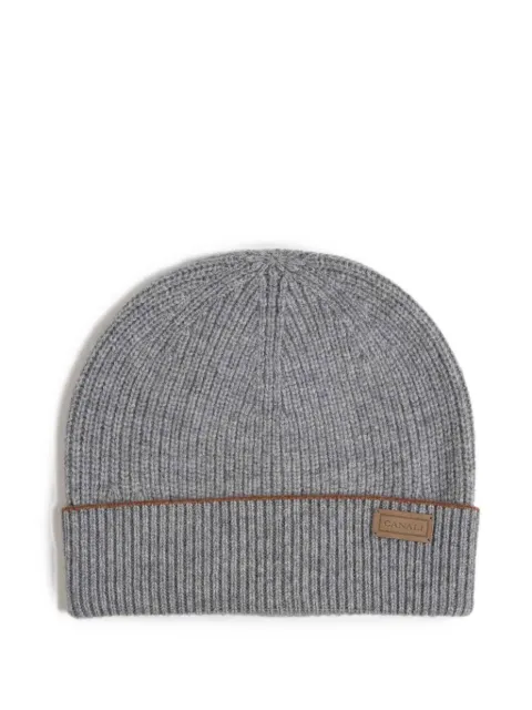 Canali ribbed-knit logo-patch beanie hat