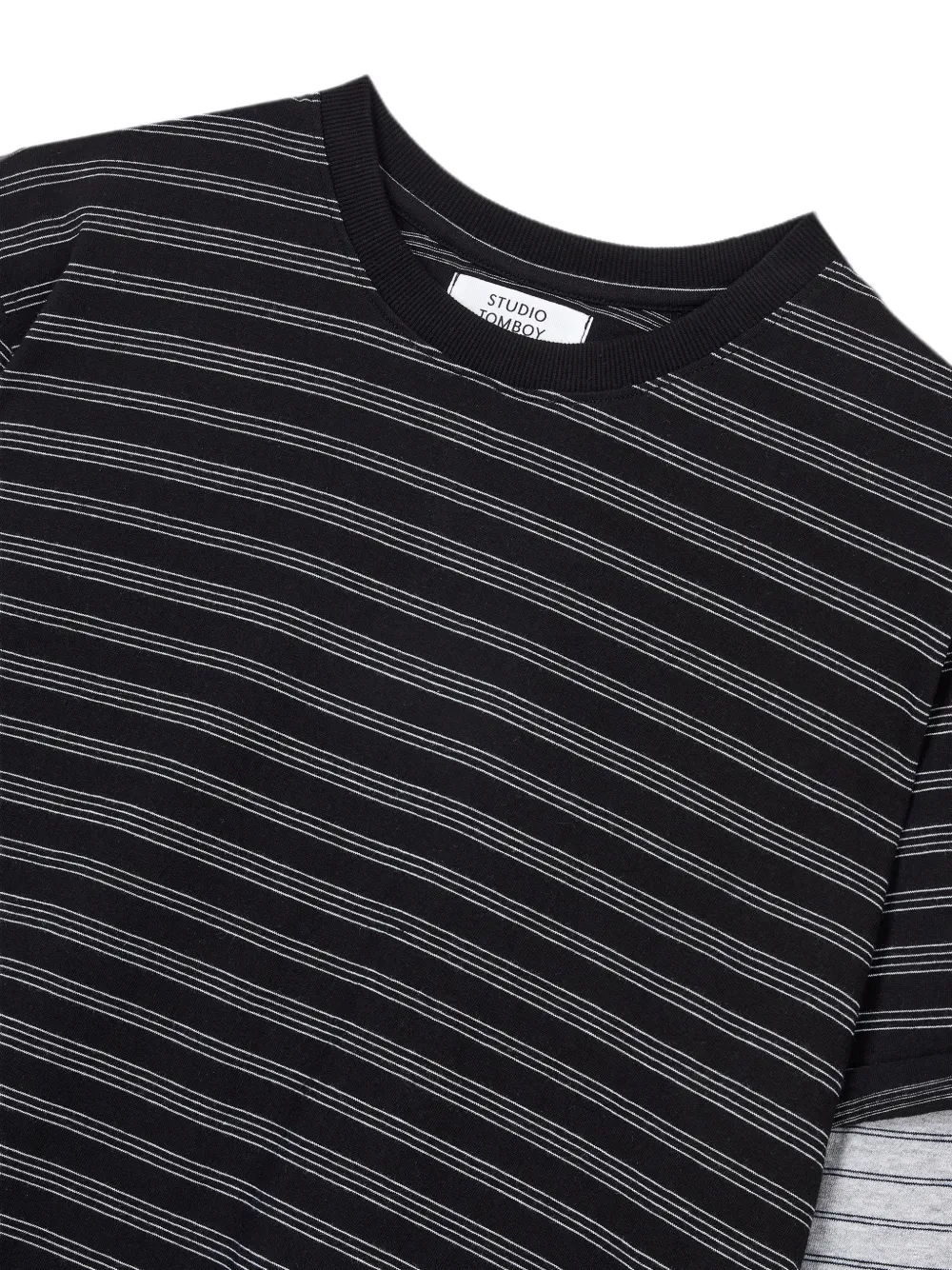 TOMBOY Gestreept gelaagd katoenen T-shirt met lange mouwen Zwart