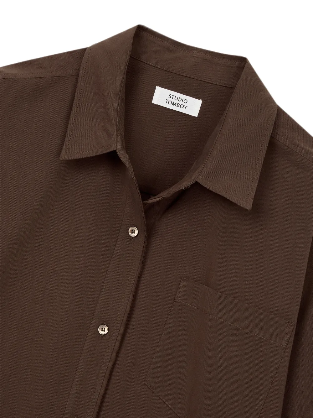 TOMBOY Katoenen button-down blouse met borstzak Bruin