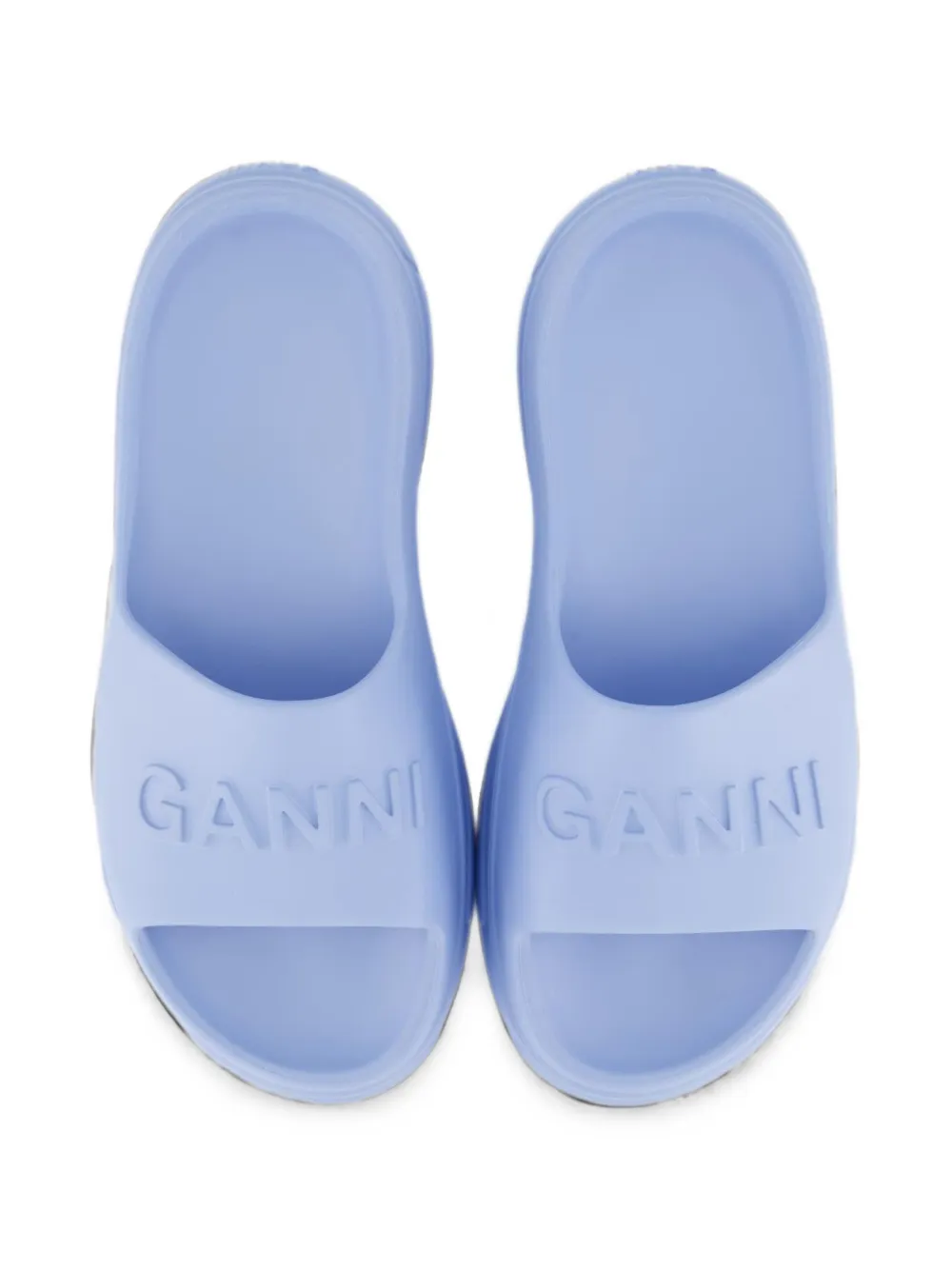 GANNI logo-embossed pool slides Blauw