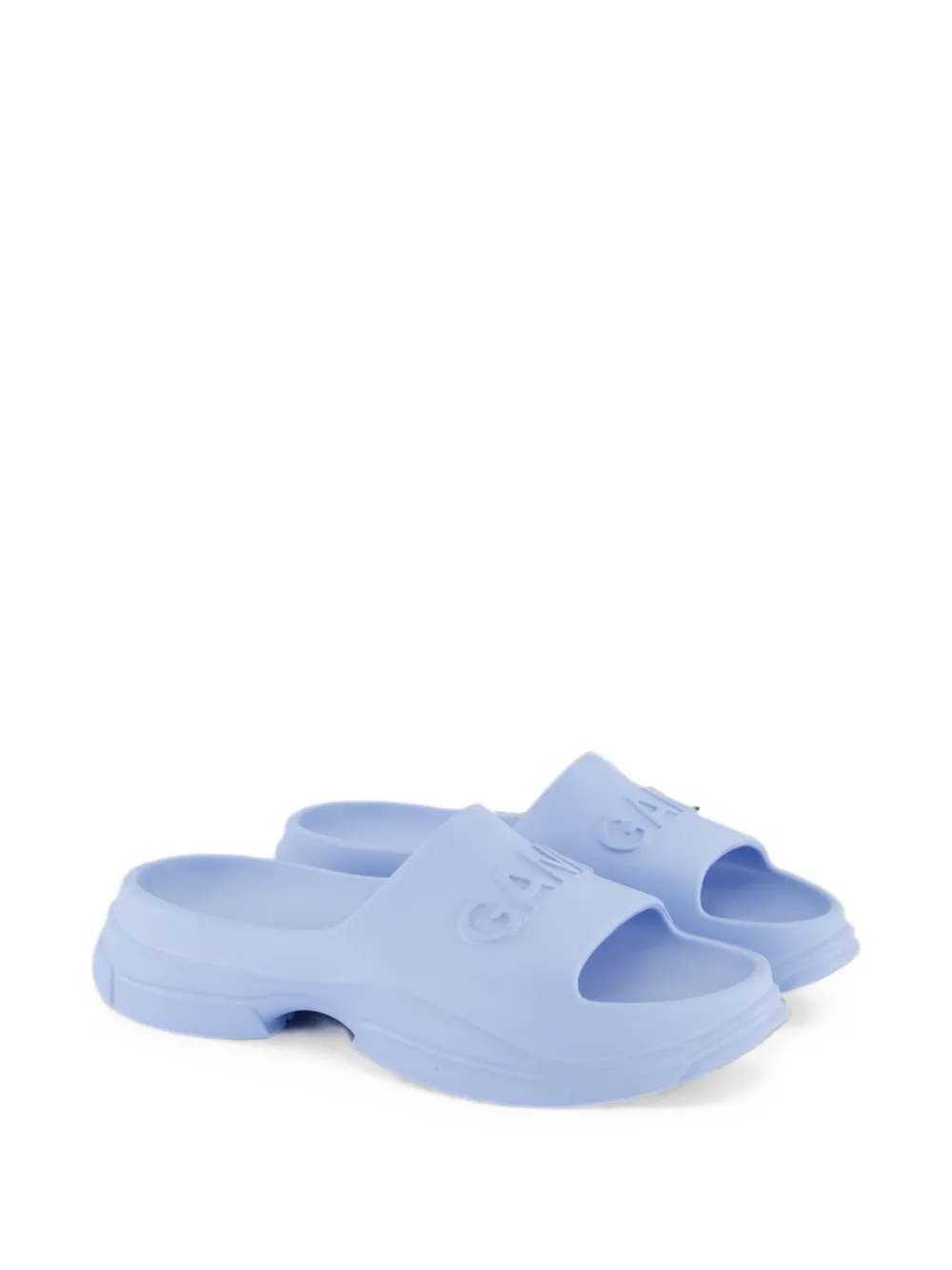 GANNI logo-embossed pool slides Blauw