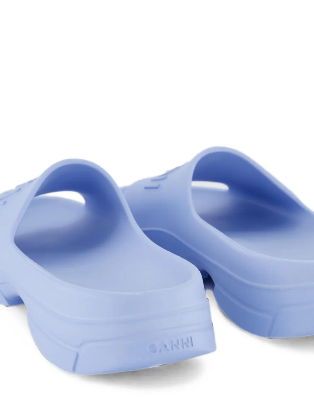 GANNI logo-embossed pool slides Blauw