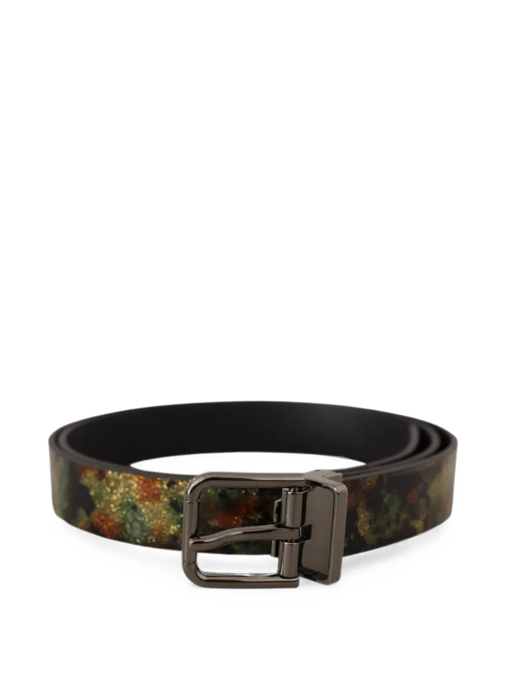 Dolce & Gabbana Leren riem met glitterpatroon Zwart