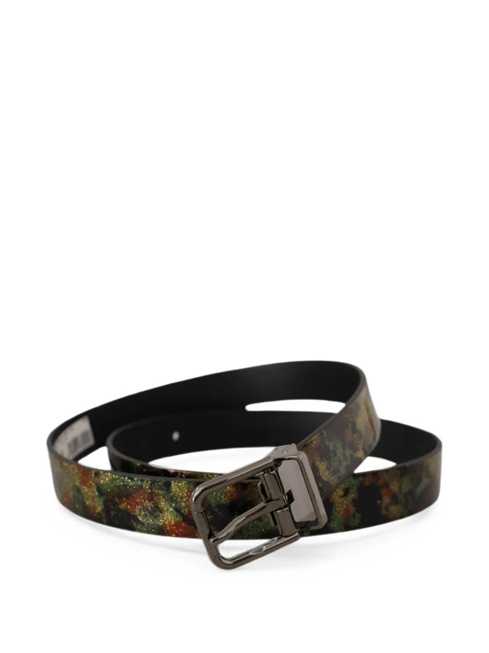 Dolce & Gabbana Leren riem met glitterpatroon Zwart