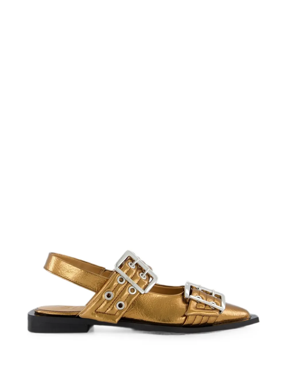 GANNI buckle-detail pointed-toe flat pumps Goud