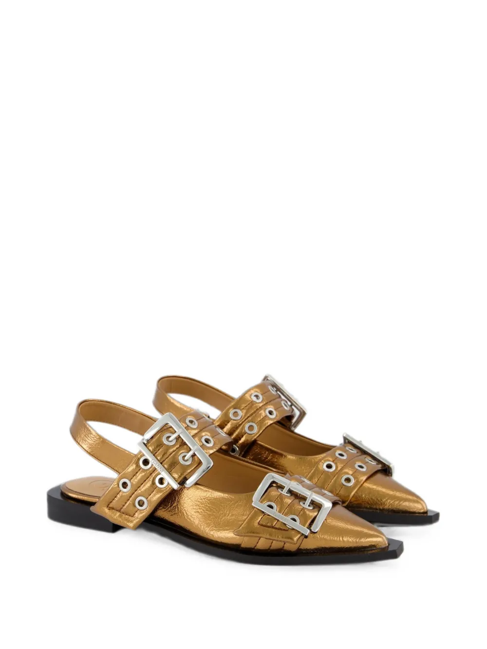 GANNI buckle-detail pointed-toe flat pumps Goud