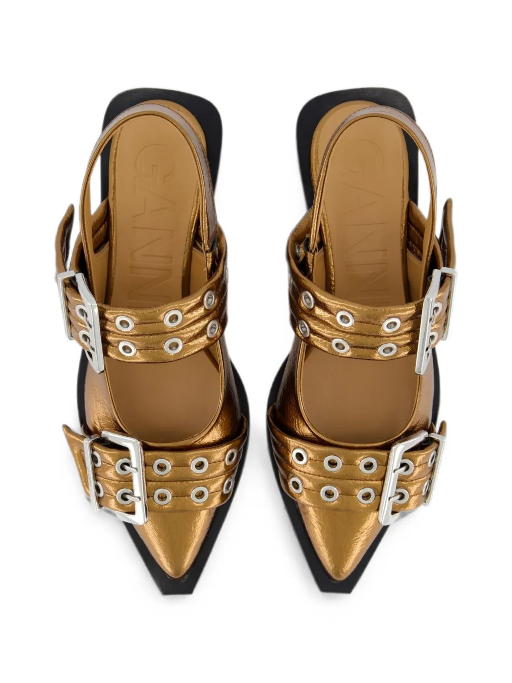 GANNI buckle-detail pointed-toe flat pumps Goud