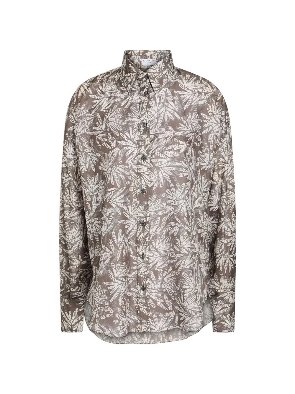 Brunello Cucinelli Blouse met bladerprint Bruin