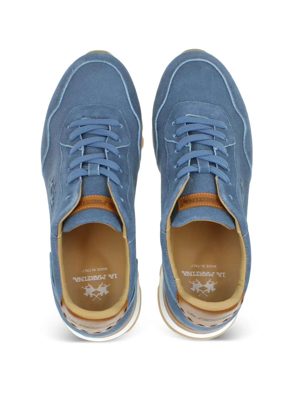 La Martina perforated panelled sneakers Blauw