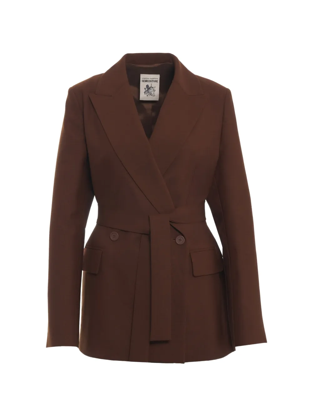 Semicouture belted double-breasted jacket - Marrone