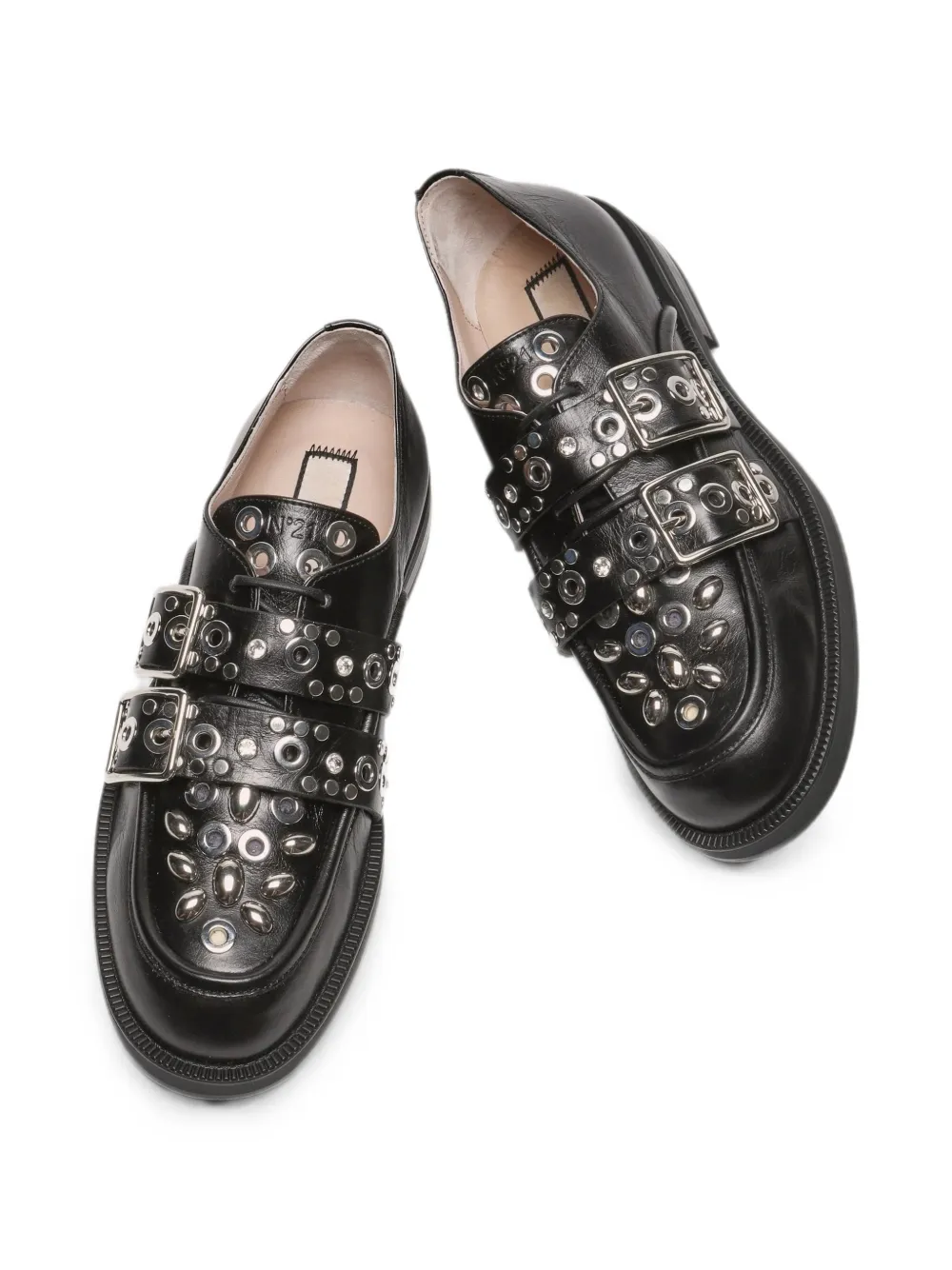 Nº21 eyelet-embellished buckled Derby shoes Zwart