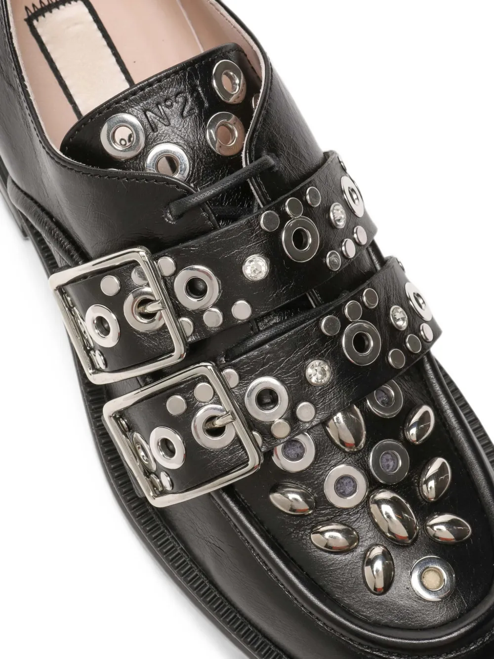 Nº21 eyelet-embellished buckled Derby shoes Zwart