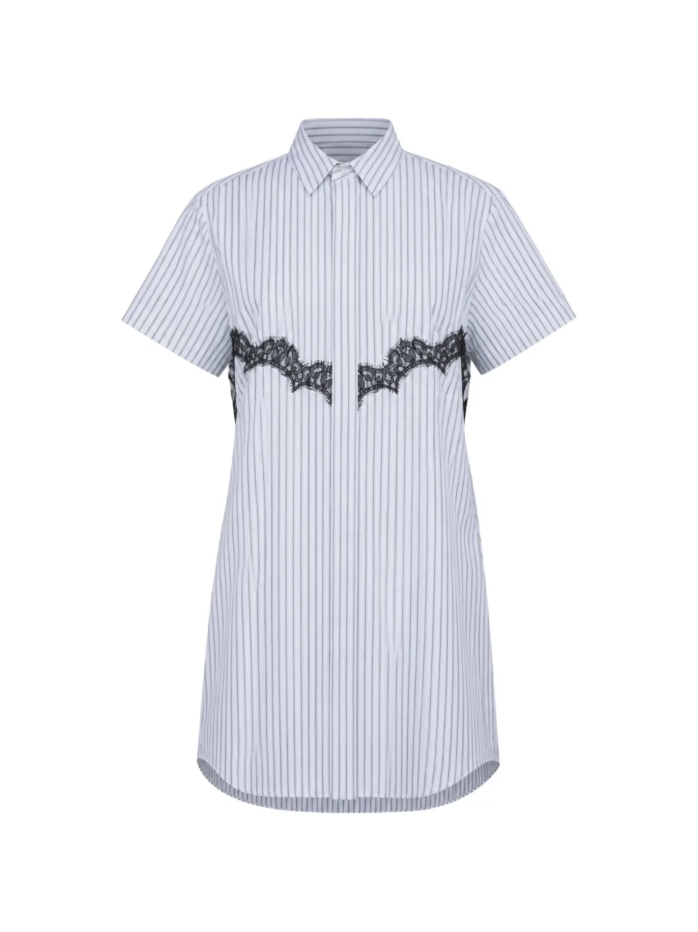 sacai striped lace-trim shirt dress - White