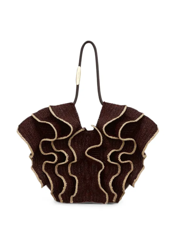 Zimmermann Goldentime Medium Ruffle Tote in Brown