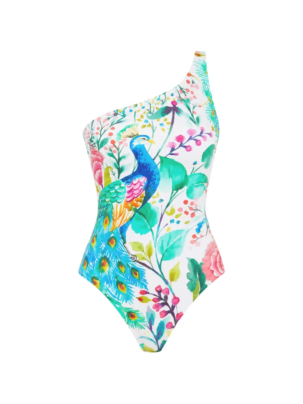 Gottex Mayurika one-shoulder peacock-print swimsuit - Blu
