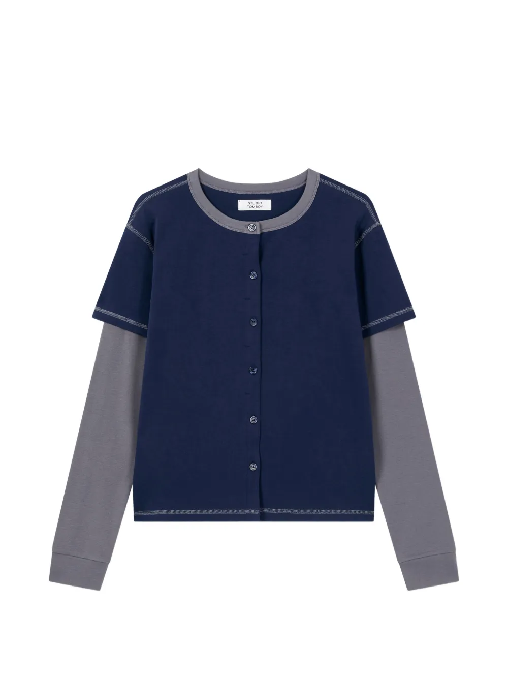 TOMBOY layered button-down long-sleeve cotton sweatshirt - Blau