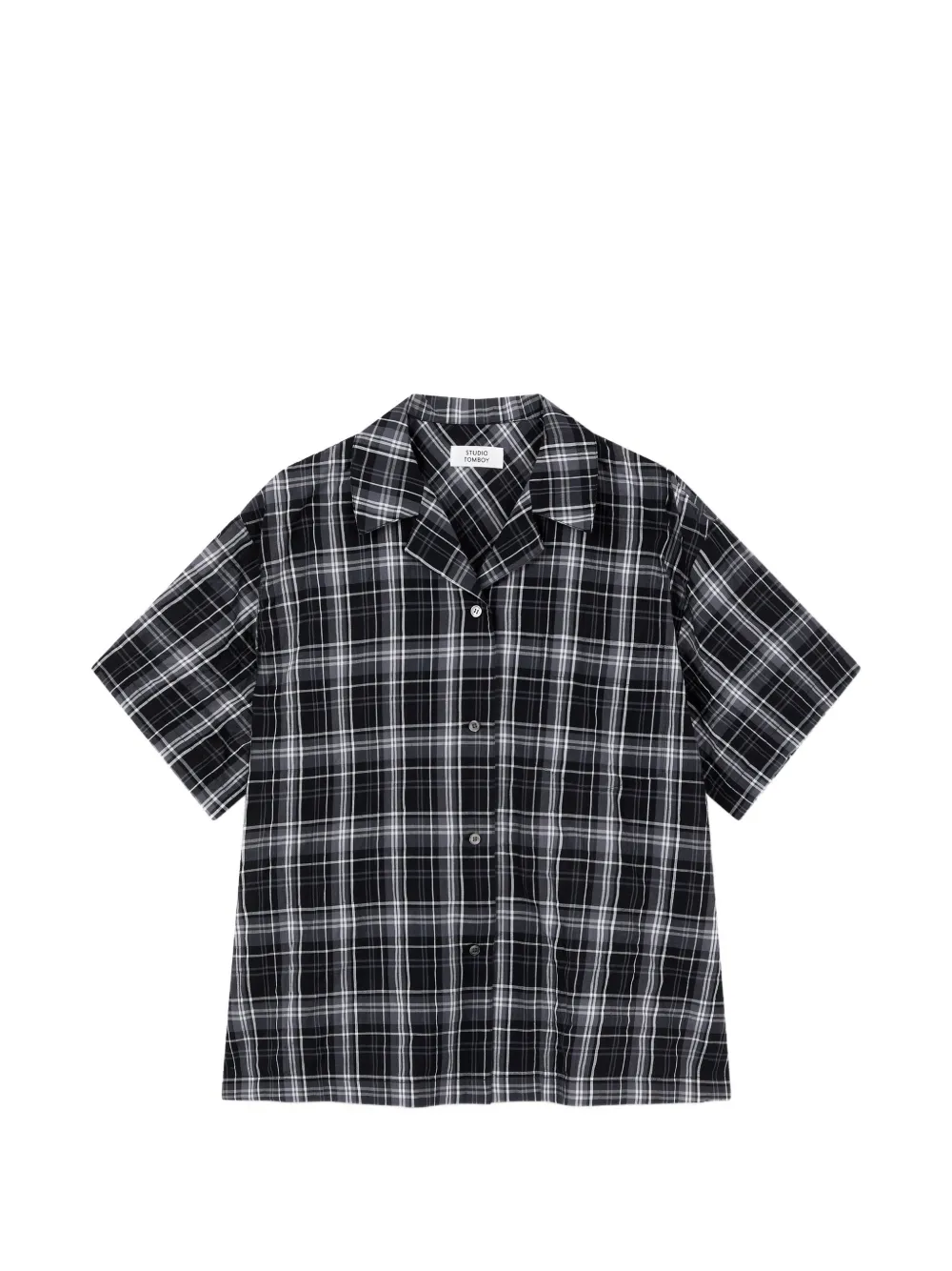TOMBOY check-pattern short-sleeve cotton shirt - Schwarz