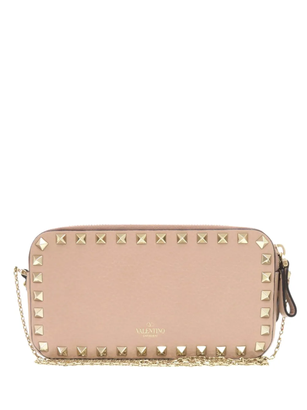 Valentino Garavani Pre-Owned 2000-2017 Pebbled Calfskin Rockstud Double Zip Chain Pouch crossbody bag - Marrone