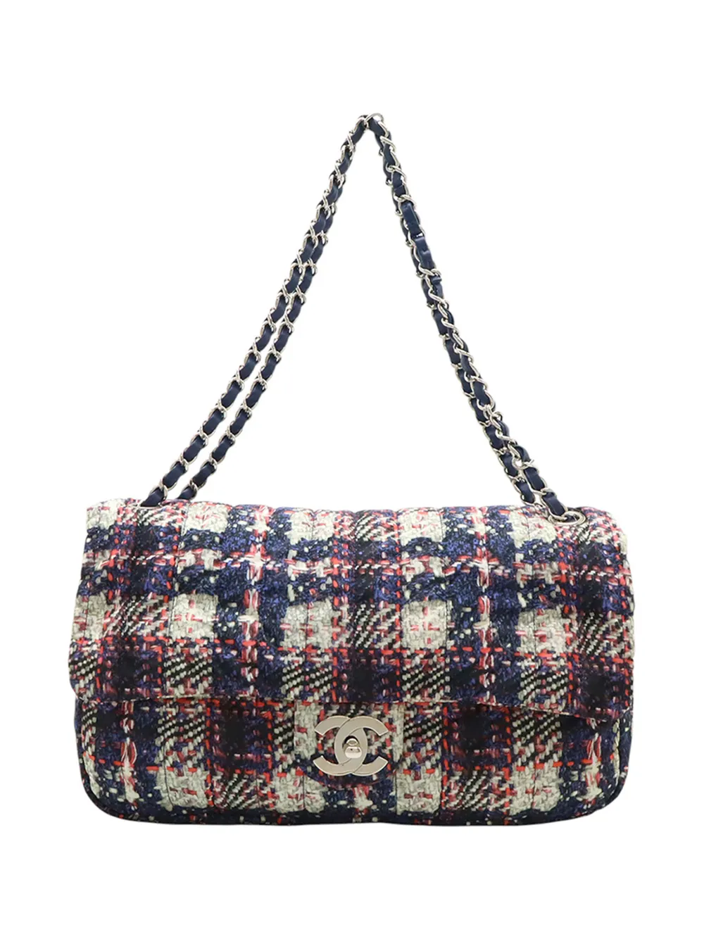 CHANEL Pre-Owned 2013-2014 CC Tweed Print Nylon Single Flap shoulder bag - Blue