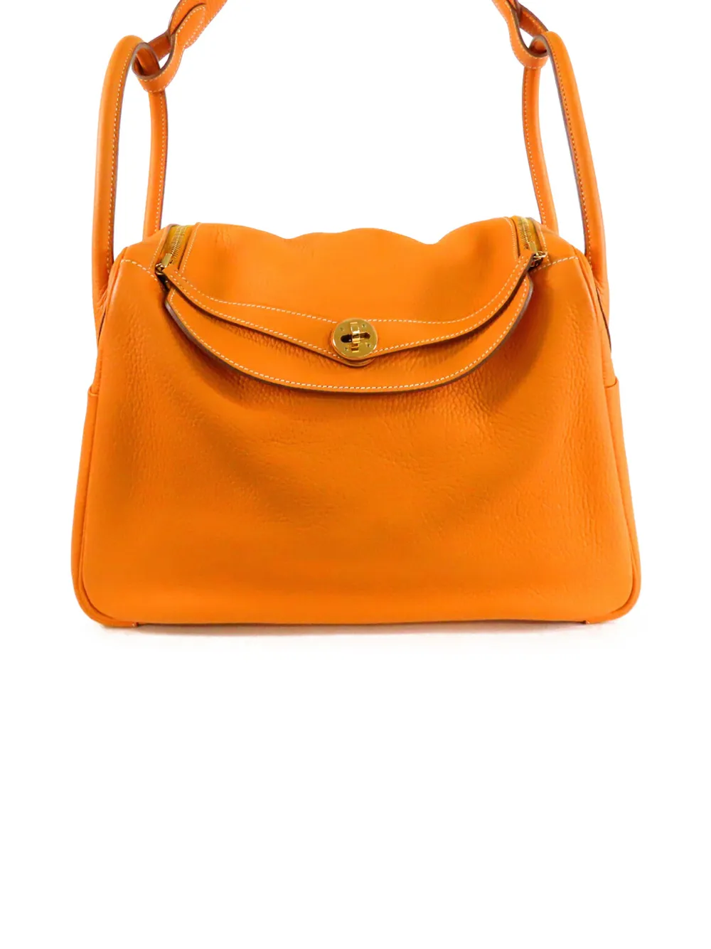 Pre-owned Hermes 2013 Clemence Lindy 34 Satchel In Orange