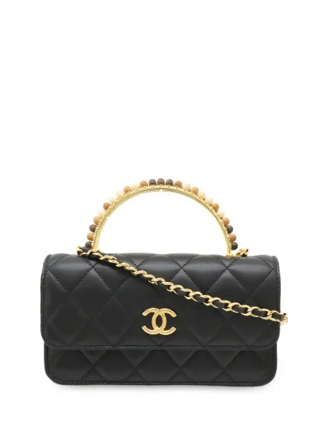 CHANEL Pre-Owned 2021-2026 CC Quilted Lambskin Wooden Beads Top Handle Wallet On Chain satchel