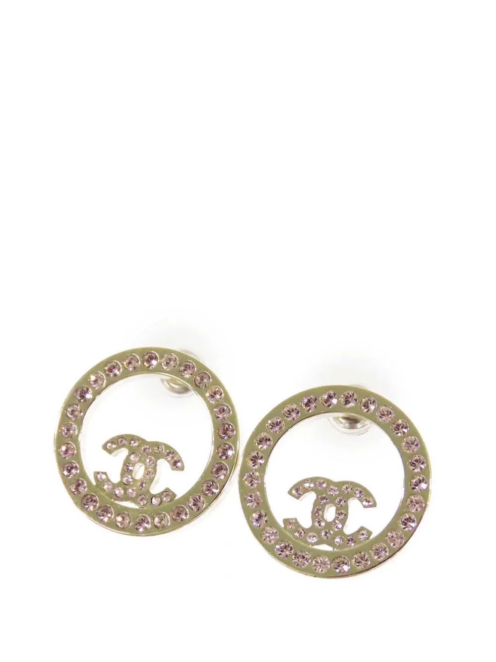 CHANEL Pre-Owned 2017 CC Gold Plated Strass Round Bullet Back Earrings costume earrings