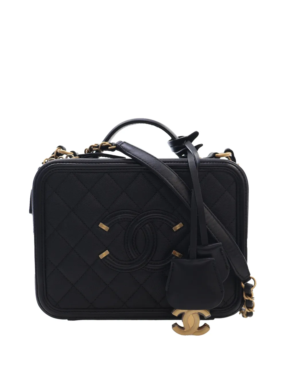 CHANEL Pre-Owned 2018 mittelgroße Caviar CC Filigree Kosmetiktasche - Schwarz