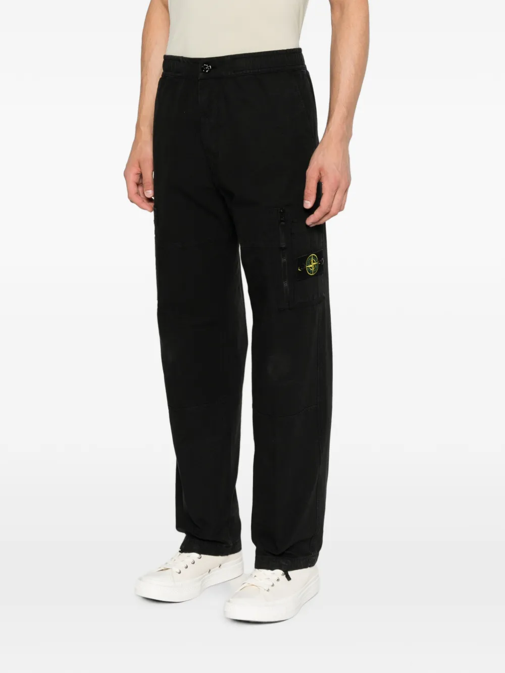Stone Island 3100015 ruimvallende katoenen Ripstop cargo broek met rits en drukknoopzakken Zwart