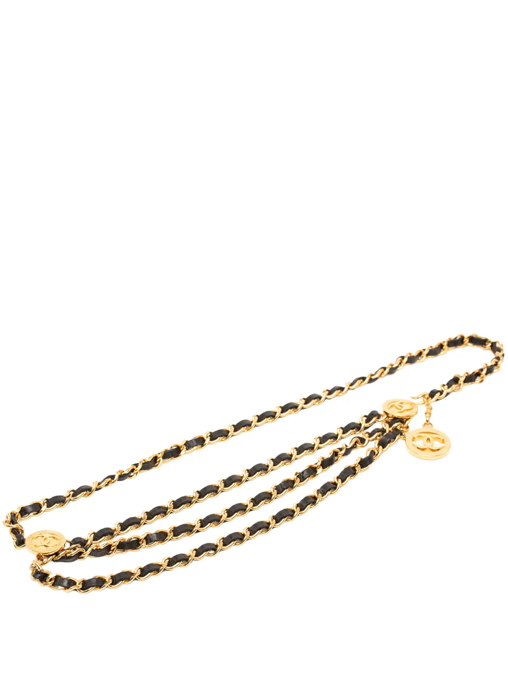 CHANEL Pre-Owned 1980-1990 Gold Plated Leather Woven Chain Medallion belt
