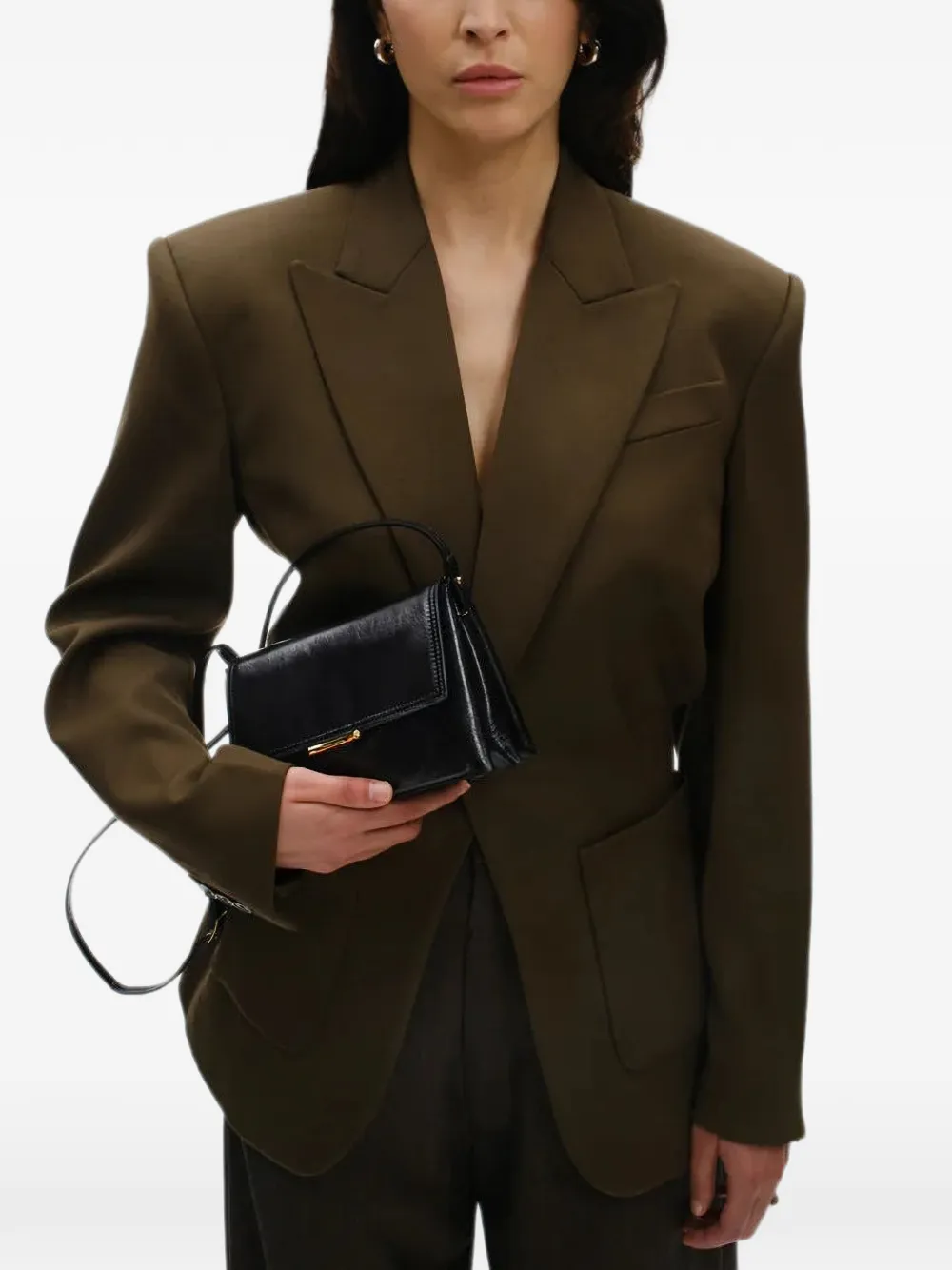 Wandler Ida Trio leren crossbodytas Zwart