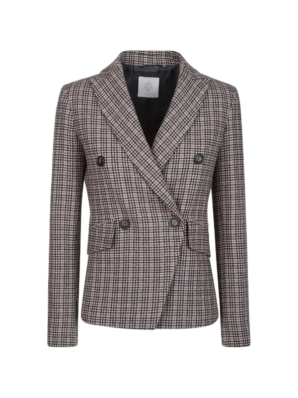 Eleventy Houndstooth Double-breasted Blazer in Brown