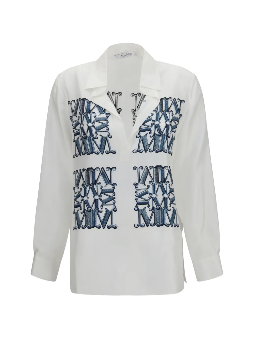 Max Mara monogram-print silk blouse - White