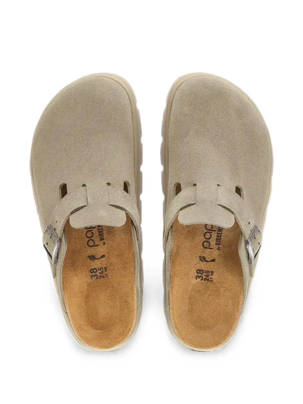 Birkenstock Boston Chunky buckle suede mules Beige