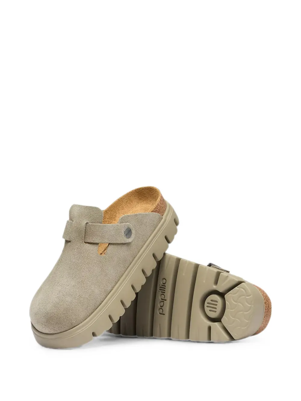 Birkenstock Boston Chunky buckle suede mules Beige