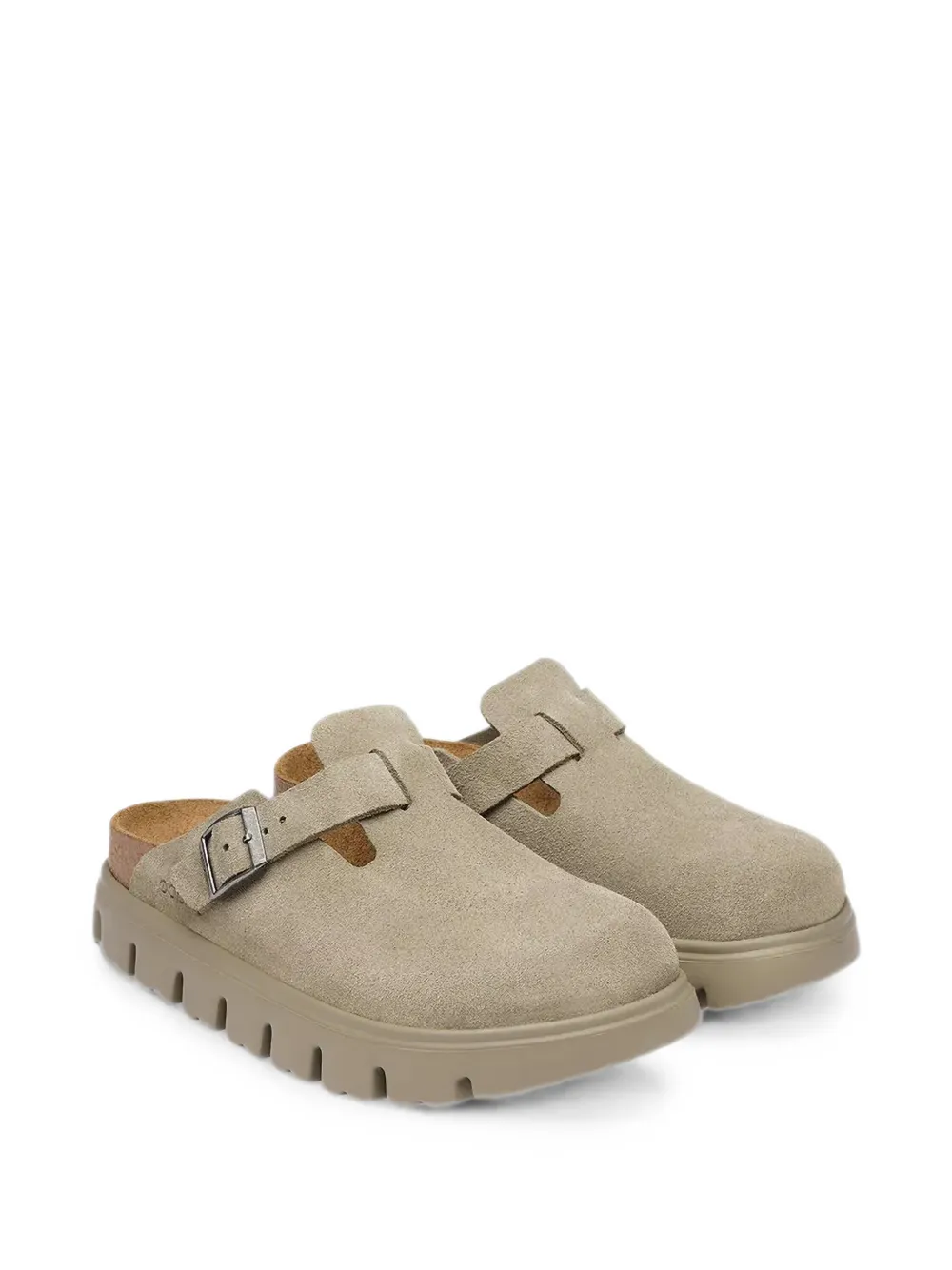 Birkenstock Boston Chunky buckle suede mules Beige