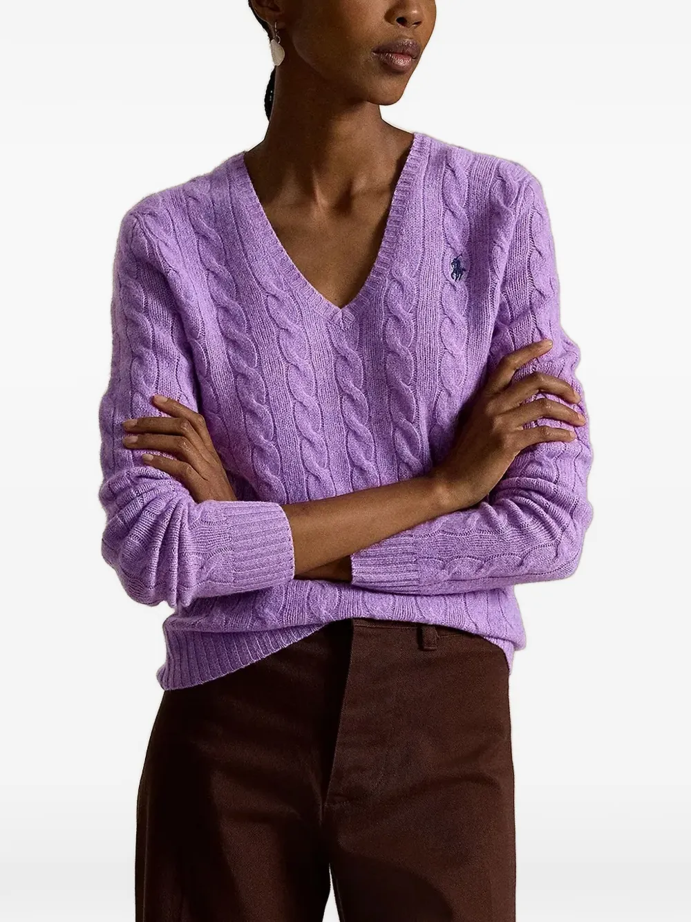 Polo Ralph Lauren cable-knit V-neck sweater - Viola