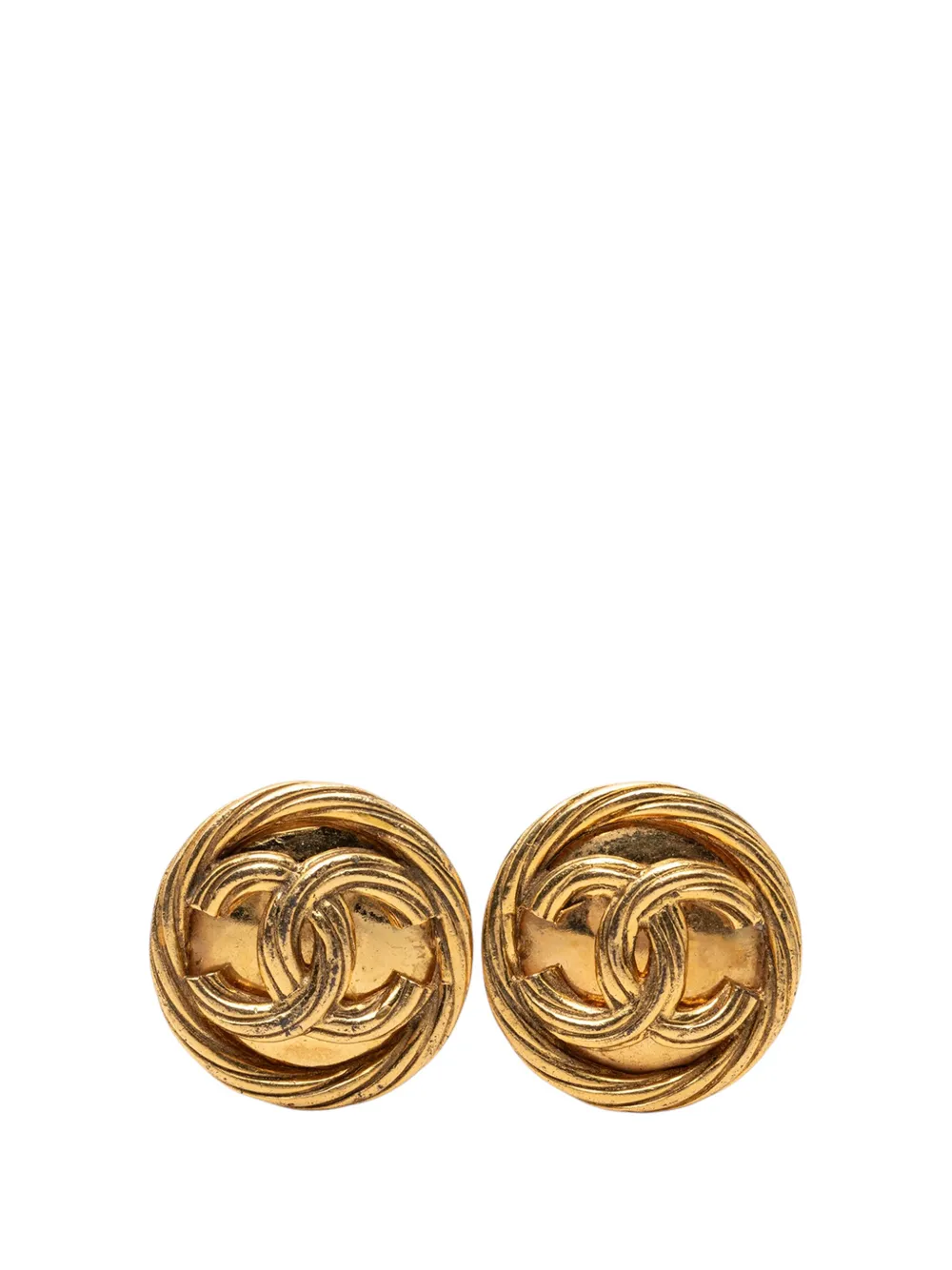 CHANEL Pre-Owned 1993 CC Gold Plated Round Clip On Earrings costume earrings