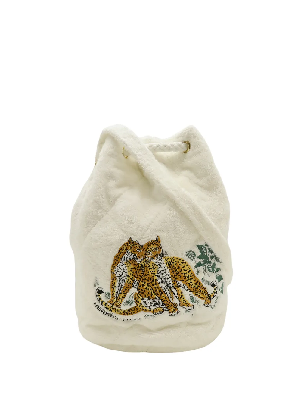Hermès Pre-Owned 2000-2026 Beuteltasche mit Leopardenstickerei - Weiß