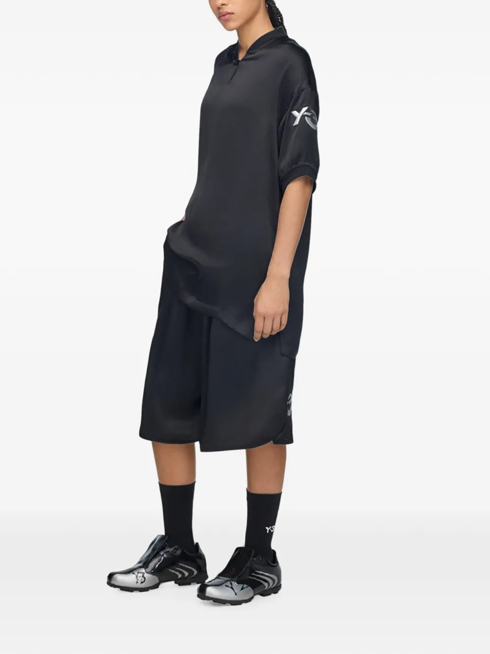 Y-3 Liquid satijnen T-shirt met logo Zwart