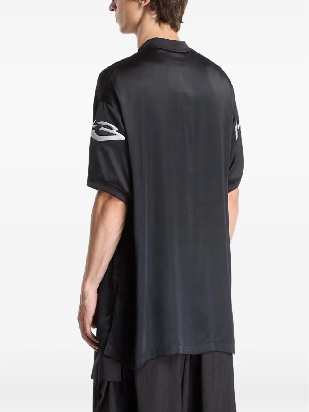 Y-3 Liquid satijnen T-shirt met logo Zwart