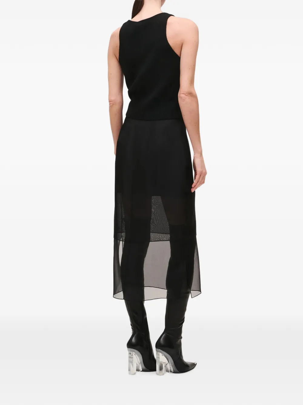 Brandon Maxwell Midi Brett Sheer-panelled Skirt in Black, view 2