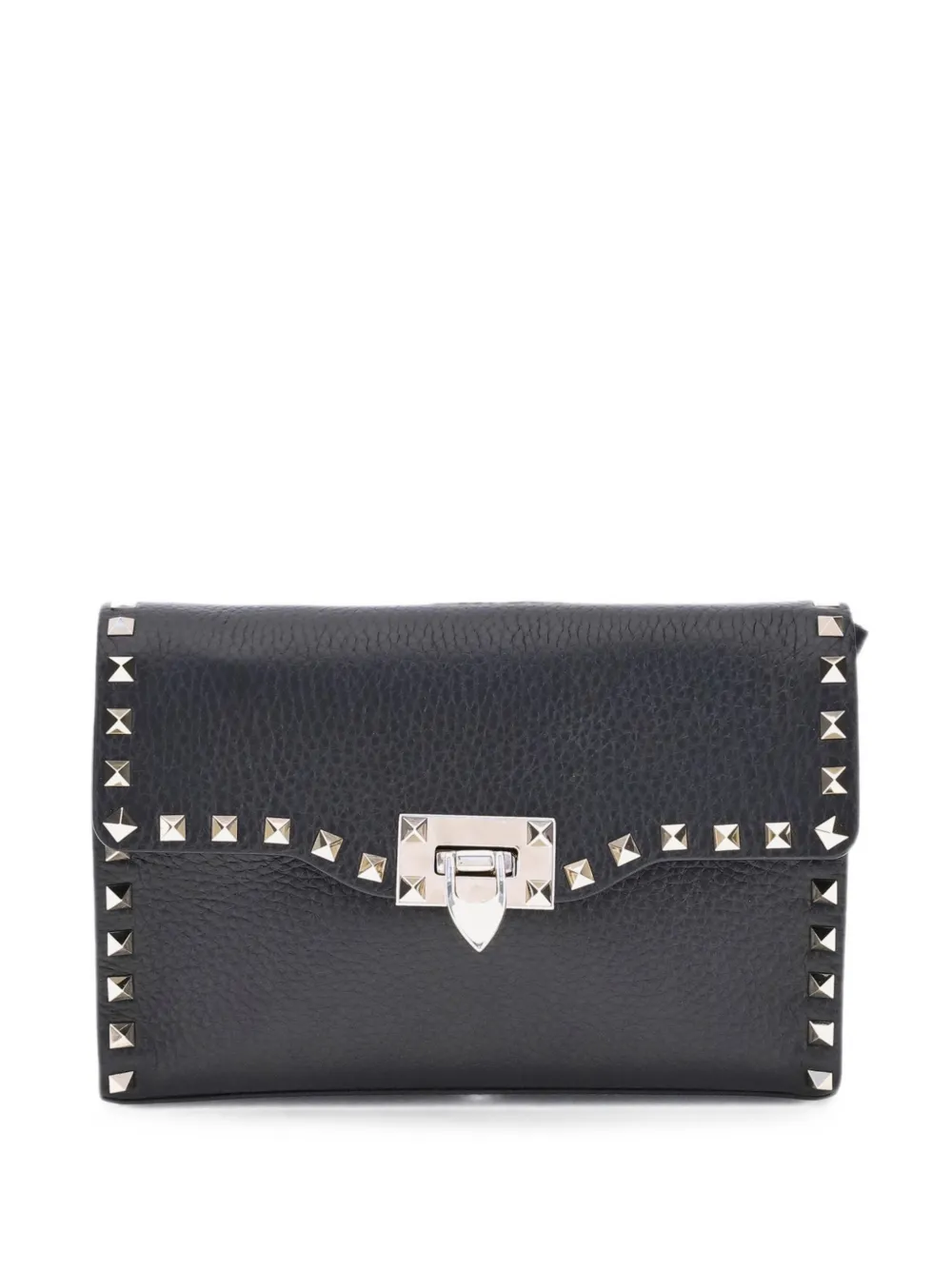 Valentino Garavani Rockstud Pebbled Leather Clutch Bag In Black