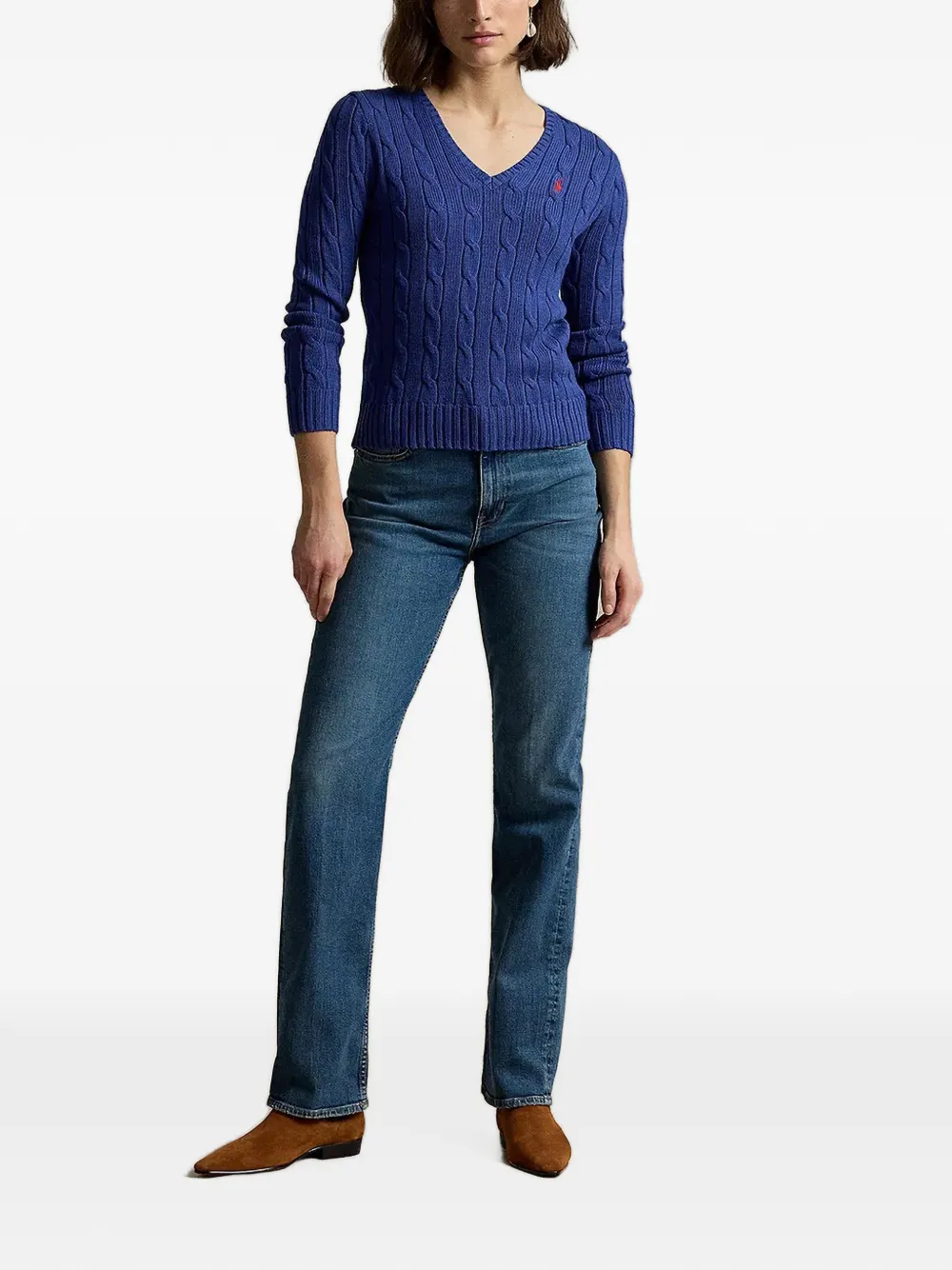 Polo Ralph Lauren Kabelgebreide trui met V-hals Blauw